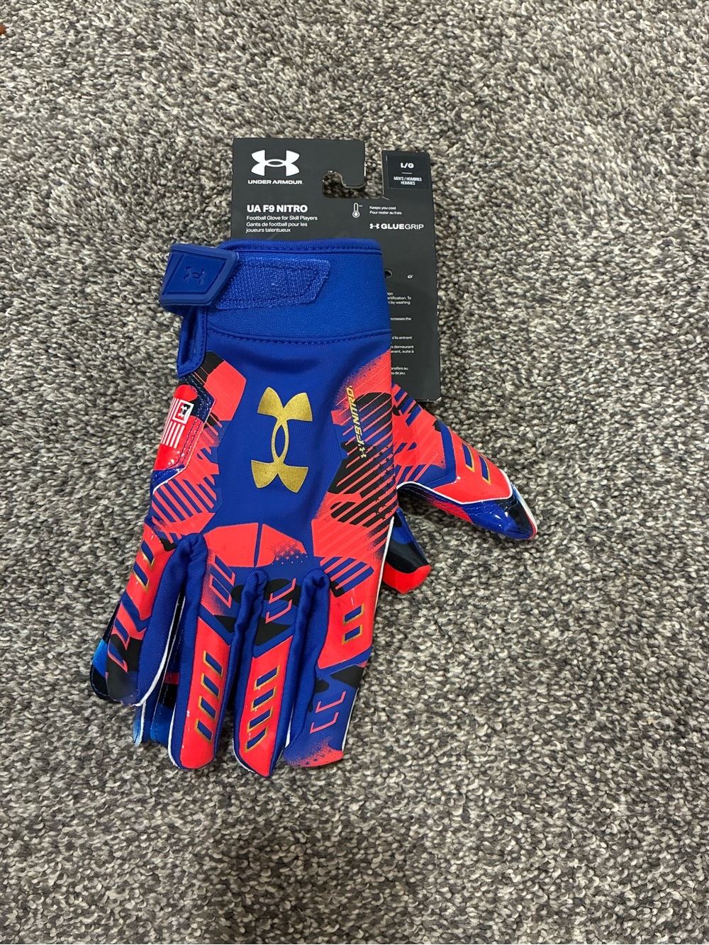 Under Armour Blue and Red UA Football Gloves